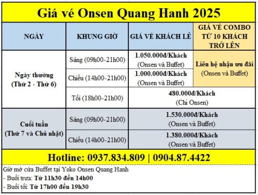 Giá vé Onsen Quang Hanh 2025