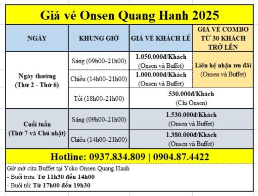 Giá vé Onsen Quang Hanh 2025
