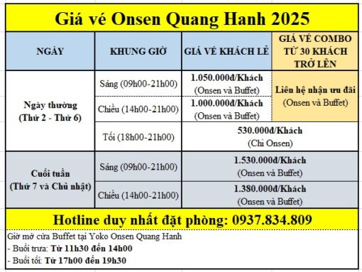 Giá vé Onsen Quang Hanh 2025