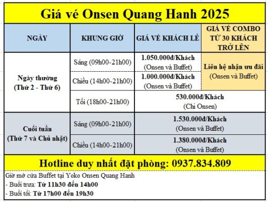 Giá vé Onsen Quang Hanh 2025