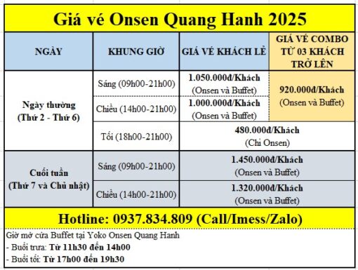 Giá vé Onsen Quang Hanh 2025