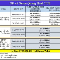 Giá vé Onsen Quang Hanh 2026